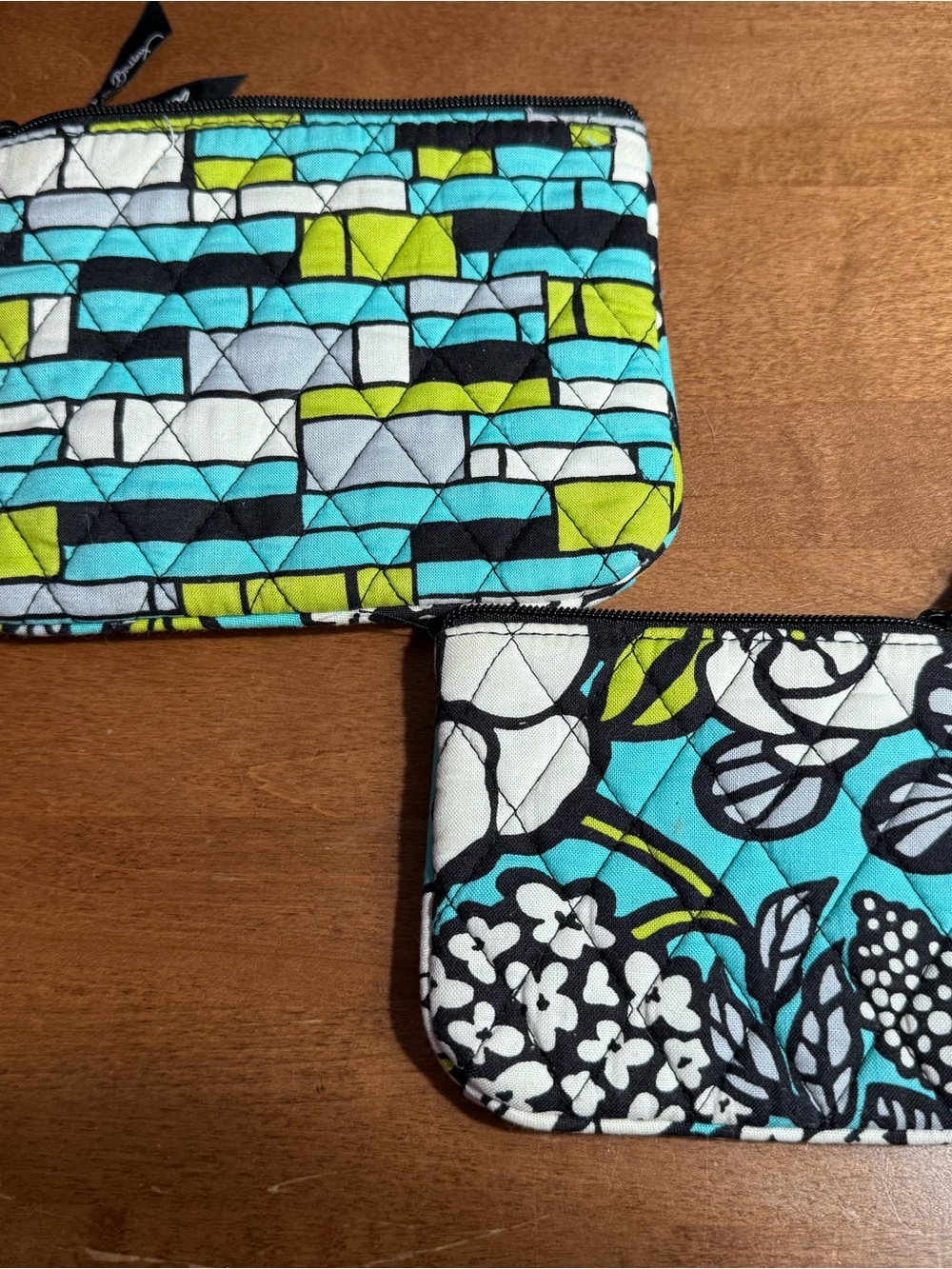 Vera Bradley Quilted Turquoise & Lime Floral Zip Pouch Duo